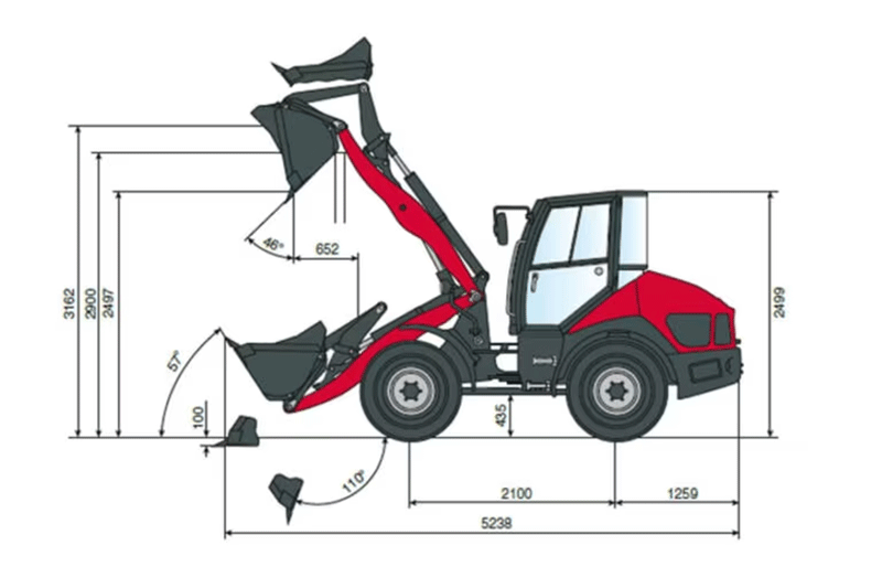 Abmessungen des V 7 Radlader