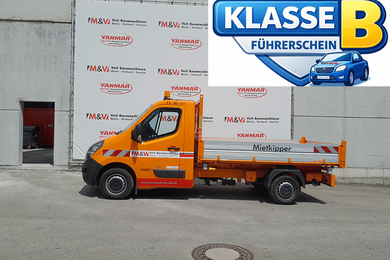 Opel Movano 3,5-t-Kipper, fahrbar mit Führerschein Klasse B, ideal für Baustelleneinsätze, Transport und Kipparbeiten ohne LKW-Führerschein