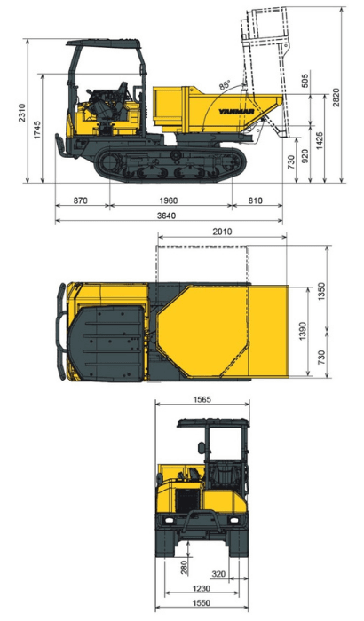 Abmessungen des C30R-3TV von Yanmar