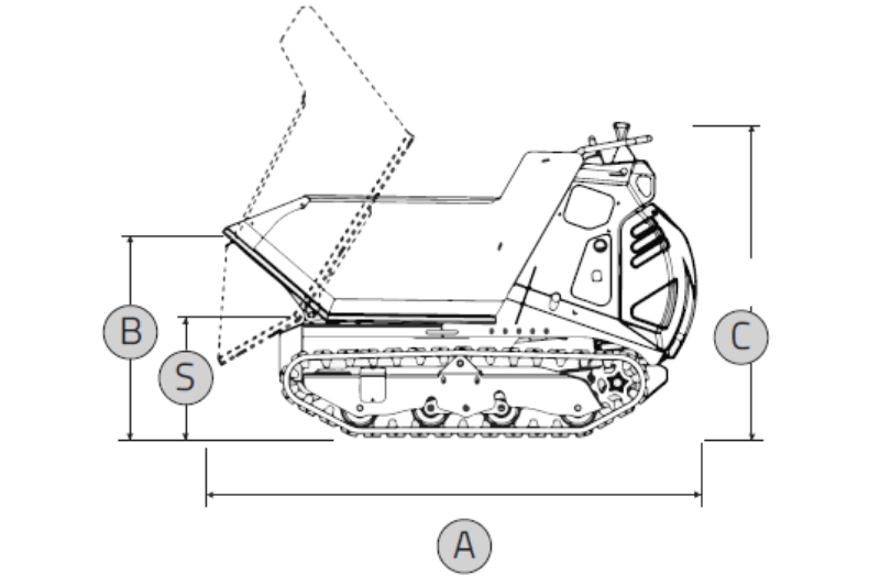 Abmessungen des C60 BE Dumpers von Cormidi