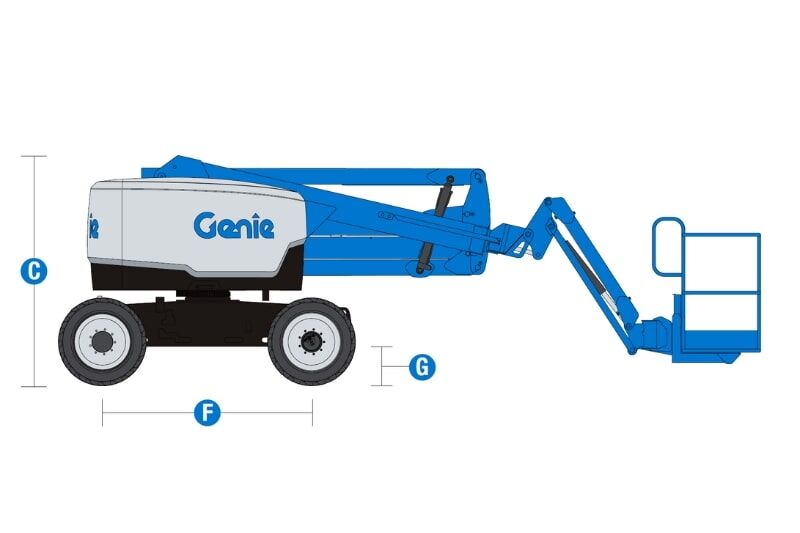 Technische Zeichnung der Genie Z-45 XC Teleskopscherenarbeitsbühne von der Seite