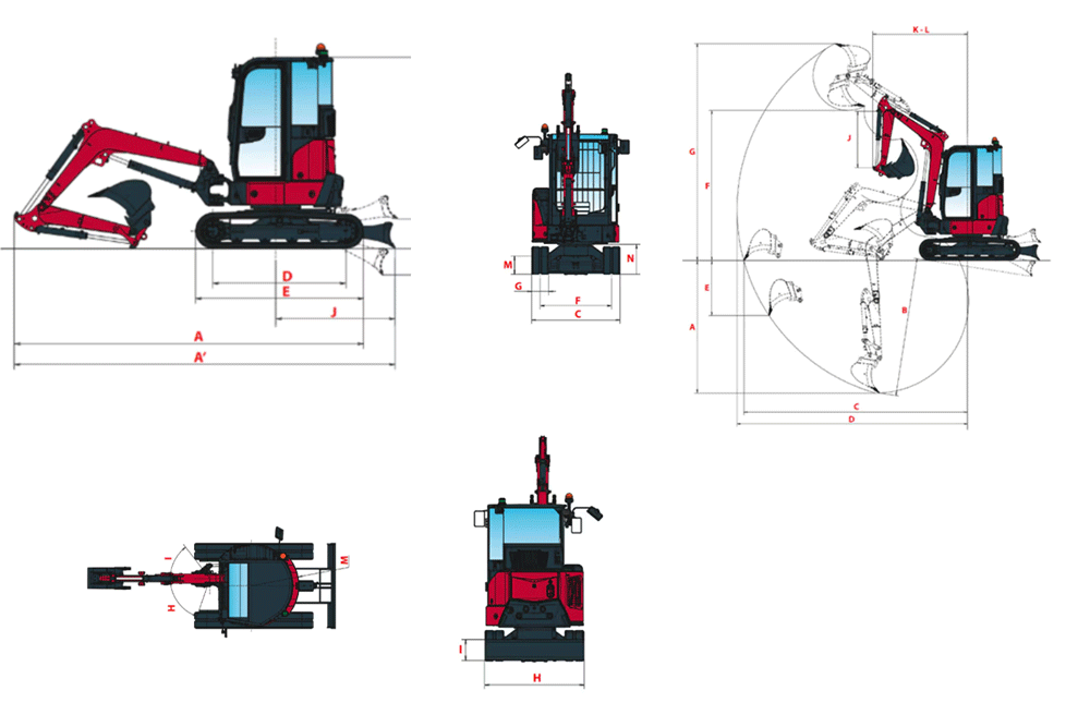 Abmessungen des Yanmar Vio 33-7 Minibaggers mit Powertilt – kompakte Maße, optimale Breite und ideal für Arbeiten auf engen Baustellen