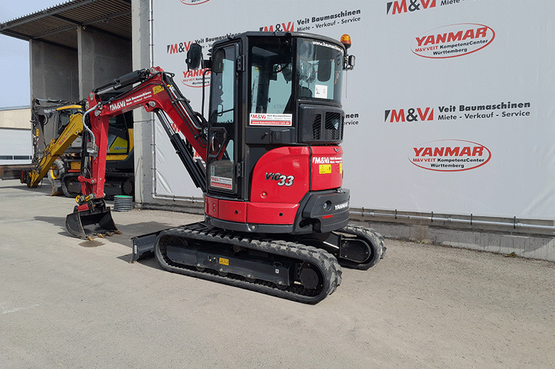 Yanmar Vio 33-6 Nullheckbagger mieten – idealer Minibagger für enge Baustellen, Garten- und Tiefbauarbeiten