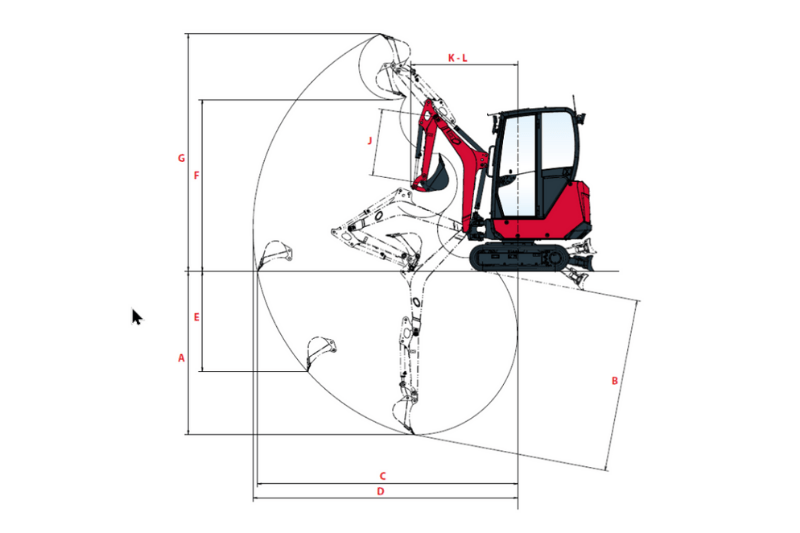 Zeichnung des Minibaggers SV15VT von Yanmar