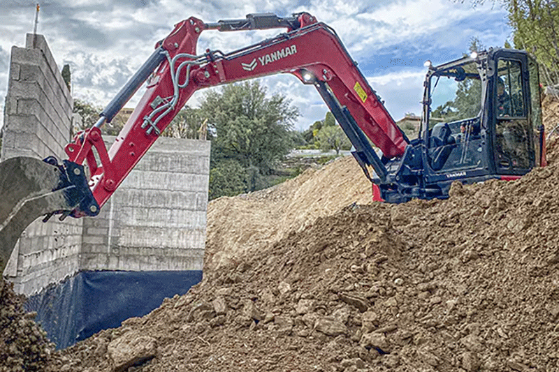 Yanmar SV 86-7 OQ 45 Minibagger auf der Baustelle im Einsatz – kompakte Bauweise, präzises Arbeiten und hohe Leistungsfähigkeit unter realen Bedingungen