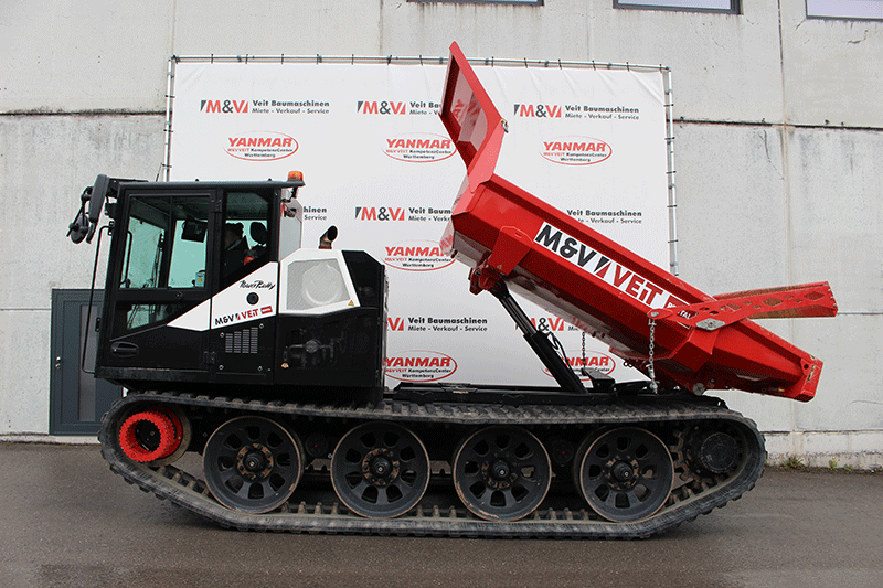 PowerBully 12D Kettendumper mit gekippter Mulde – hydraulische Kippfunktion für effizientes und kontrolliertes Entladen auf Baustellen und im Gelände